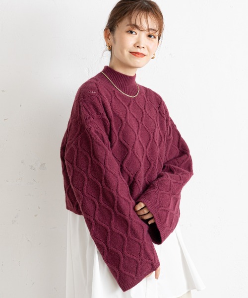 prose verse（プロズヴェール）の「アイレットアーガイルショート丈ニット（ニット/セーター・レディース・オフホワイト/ブラック/グレー/ボルドー・ﾌﾘ-）」の10枚目の写真