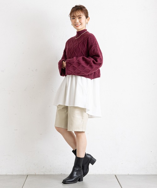 prose verse（プロズヴェール）の「アイレットアーガイルショート丈ニット（ニット/セーター・レディース・オフホワイト/ブラック/グレー/ボルドー・ﾌﾘ-）」の5枚目の写真