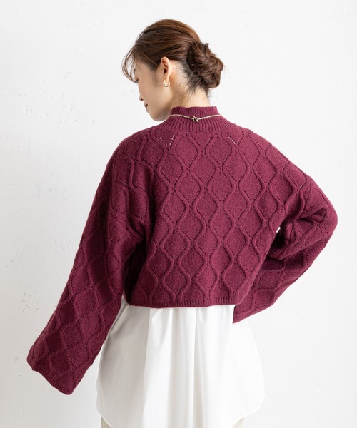 prose verse（プロズヴェール）の「アイレットアーガイルショート丈ニット（ニット/セーター・レディース・オフホワイト/ブラック/グレー/ボルドー・ﾌﾘ-）」の14枚目の写真
