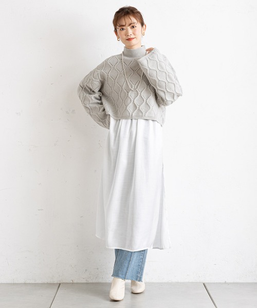 prose verse（プロズヴェール）の「アイレットアーガイルショート丈ニット（ニット/セーター・レディース・オフホワイト/ブラック/グレー/ボルドー・ﾌﾘ-）」の15枚目の写真