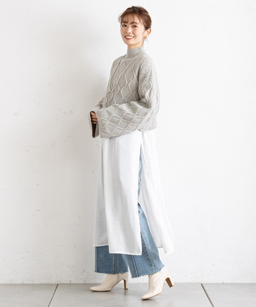 prose verse（プロズヴェール）の「アイレットアーガイルショート丈ニット（ニット/セーター・レディース・オフホワイト/ブラック/グレー/ボルドー・ﾌﾘ-）」の16枚目の写真