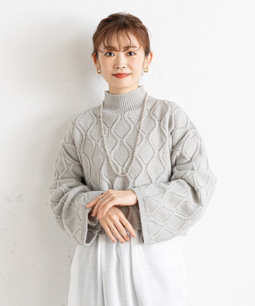 prose verse（プロズヴェール）の「アイレットアーガイルショート丈ニット（ニット/セーター・レディース・オフホワイト/ブラック/グレー/ボルドー・ﾌﾘ-）」の19枚目の写真