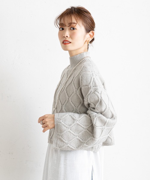 prose verse（プロズヴェール）の「アイレットアーガイルショート丈ニット（ニット/セーター・レディース・オフホワイト/ブラック/グレー/ボルドー・ﾌﾘ-）」の20枚目の写真