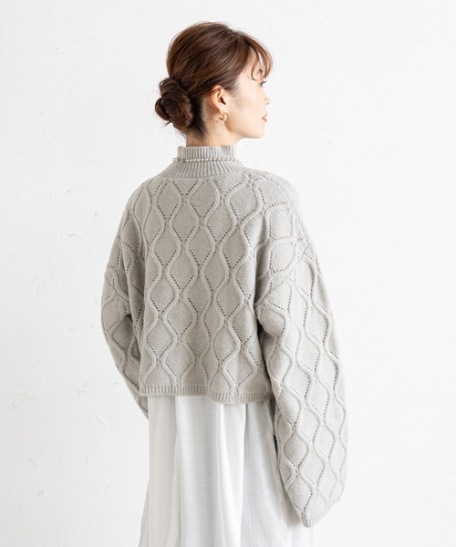 prose verse（プロズヴェール）の「アイレットアーガイルショート丈ニット（ニット/セーター・レディース・オフホワイト/ブラック/グレー/ボルドー・ﾌﾘ-）」の21枚目の写真