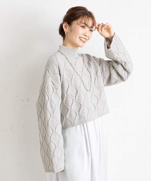 prose verse（プロズヴェール）の「アイレットアーガイルショート丈ニット（ニット/セーター・レディース・オフホワイト/ブラック/グレー/ボルドー・ﾌﾘ-）」の22枚目の写真