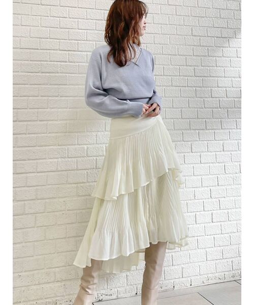 MERCURYDUO（マーキュリーデュオ）の「シアープリーツティアードスカート（スカート・レディース・ベージュ/ブルー/アイボリー・SMALL/MEDIUM）」の8枚目の写真