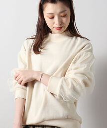 【WEB限定】チュールスリーブ畦ニットプルオーバー