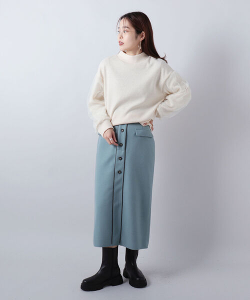 セール】【WEB限定】チュールスリーブ畦ニットプルオーバー