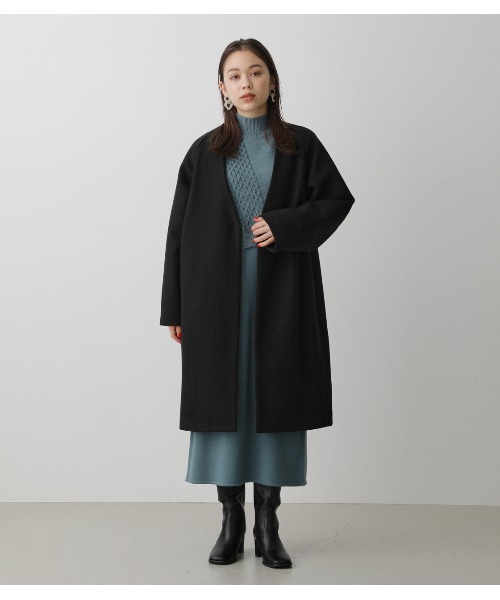 AZUL by moussy（アズールバイマウジー）の「WASHABLE COLLARLESS COAT/ウォッシャブルカラーレスコート（その他アウター・レディース・ブラック/ブラウン・SMALL/MEDIUM）」の2枚目の写真