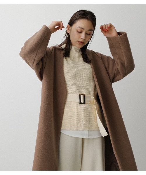 AZUL by moussy（アズールバイマウジー）の「WASHABLE COLLARLESS COAT/ウォッシャブルカラーレスコート（その他アウター・レディース・ブラック/ブラウン・SMALL/MEDIUM）」の13枚目の写真