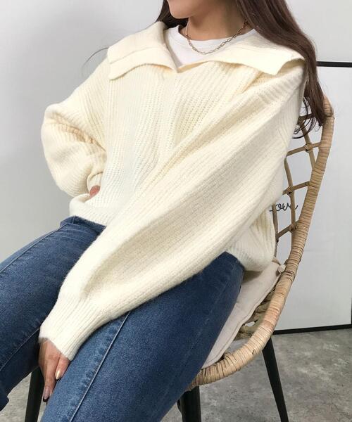 INGNI（イング）の「ショート丈セーラーカラーニット（ニット/セーター・レディース・ブラック/ベージュ/アイボリー・M）」の12枚目の写真