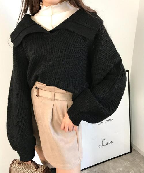 INGNI（イング）の「ショート丈セーラーカラーニット（ニット/セーター・レディース・ブラック/ベージュ/アイボリー・M）」の13枚目の写真