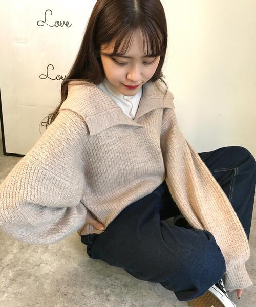 INGNI（イング）の「ショート丈セーラーカラーニット（ニット/セーター・レディース・ブラック/ベージュ/アイボリー・M）」の14枚目の写真