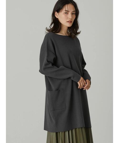 AMERICAN HOLIC（アメリカンホリック）の「ボートネックサイドポケットチュニック（ニット/セーター・レディース・チャコールグレー/グリーン・M/L）」の5枚目の写真