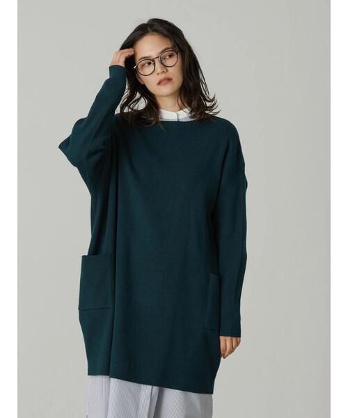 AMERICAN HOLIC（アメリカンホリック）の「ボートネックサイドポケットチュニック（ニット/セーター・レディース・チャコールグレー/グリーン・M/L）」の6枚目の写真