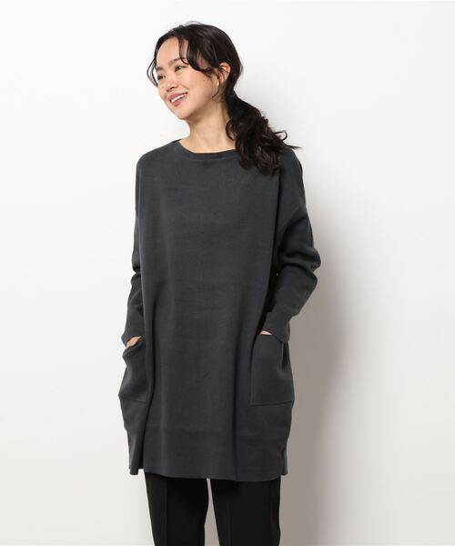 AMERICAN HOLIC（アメリカンホリック）の「ボートネックサイドポケットチュニック（ニット/セーター・レディース・チャコールグレー/グリーン・M/L）」の4枚目の写真