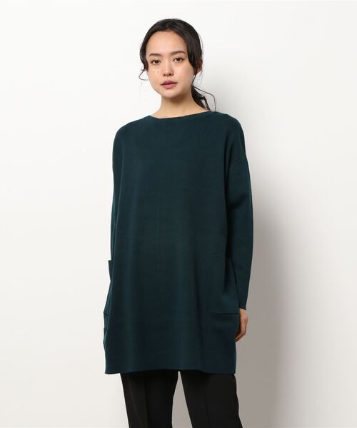 AMERICAN HOLIC（アメリカンホリック）の「ボートネックサイドポケットチュニック（ニット/セーター・レディース・チャコールグレー/グリーン・M/L）」の3枚目の写真