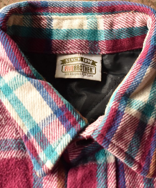 VINTAGE（ヴィンテージ）の「【ヴィンテージ古着】FIVE BROTHER チェック柄 裏キルティング ネルシャツ ベスト（ベスト・メンズ・パープル・MEDIUM）」の6枚目の写真