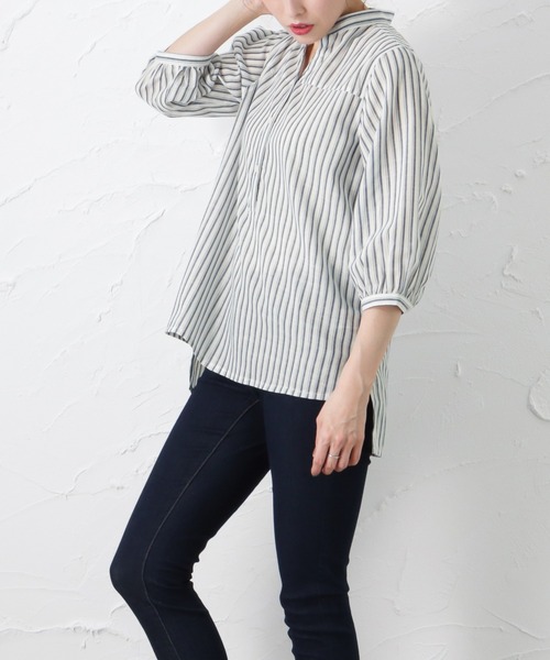 NAVY（ネイビー）の「RTスラブヘンリーシャツブラウス（シャツ/ブラウス・レディース・カーキ/ホワイト/オレンジ・フリー）」の6枚目の写真