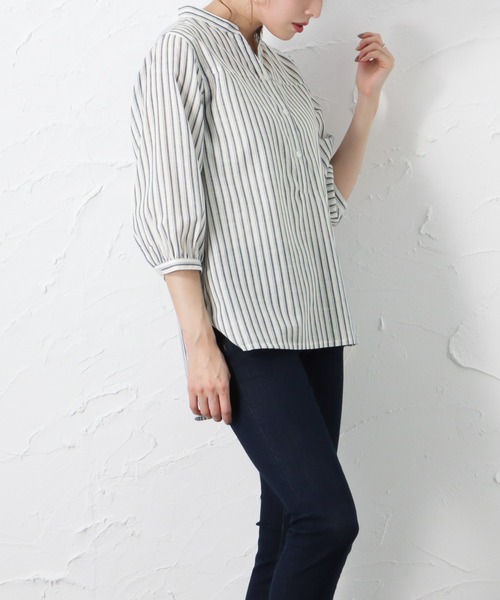 NAVY（ネイビー）の「RTスラブヘンリーシャツブラウス（シャツ/ブラウス・レディース・カーキ/ホワイト/オレンジ・フリー）」の7枚目の写真