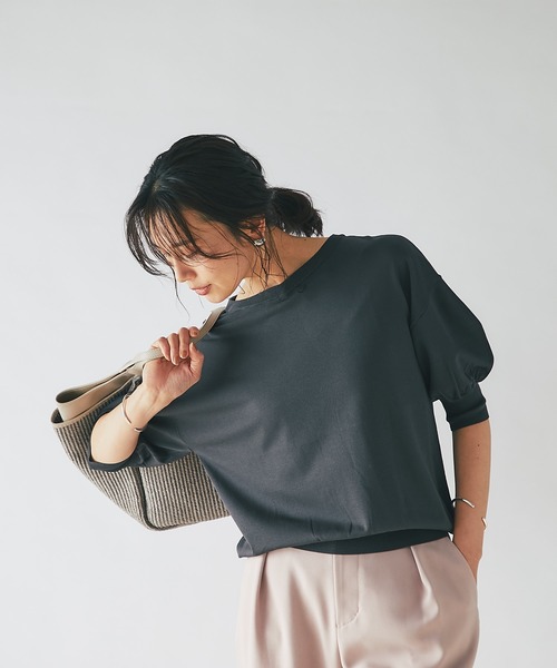 RIVE DROITE（リヴドロワ）の「程よいパフスリーブが魅力的な一枚/スリーブコンシャスニット（ニット/セーター・レディース・チャコールグレー/オフホワイト/イエロー・FREE）」の6枚目の写真