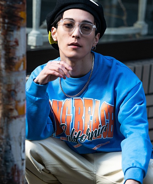 『CavariA/キャバリア』発泡重ねロゴプリントクルーネック長袖ビッグ裏毛トレーナー（スウェット）｜SILVER BULLET（シルバーバレット）