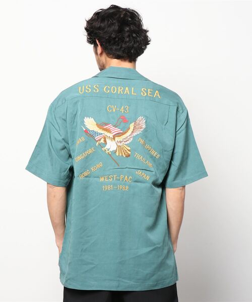 AVIREX(アヴィレックス)の「WEST-PACIFIC SOUVENIR SHIRT/ ウエストパシフィック 刺繍スーベニアシャツ(シャツ/ブラウス・レディース・ミント/サンドベージュ/ブラック・MEDIUM/X-LARGE/LARGE)」の6枚目の写真