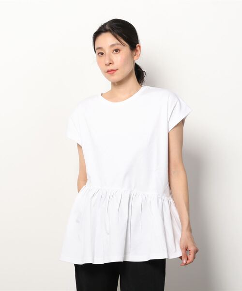 TIGORA(ティゴラ)の「ティゴラ TIGORA SMARTシルケットコットンペプラム半袖Tシャツ(Tシャツ/カットソー・レディース・ブラック/ライトベージュ/ホワイト・XL/M/L/S)」の2枚目の写真