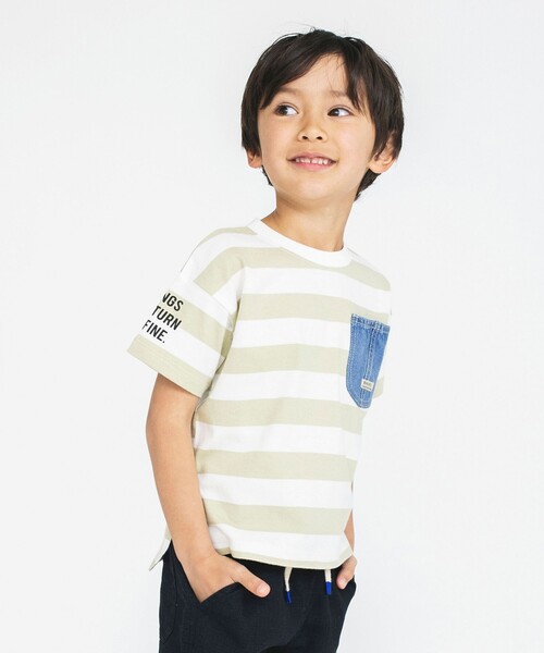 BRANSHES(ブランシェス)の「【デニムポケット】袖ロゴ入り半袖Tシャツ(Tシャツ/カットソー・キッズ・ベージュ/アイボリー/ブラック/ブラウン/グリーン/ネイビー・130/140/90/100/110/120/150)」の4枚目の写真