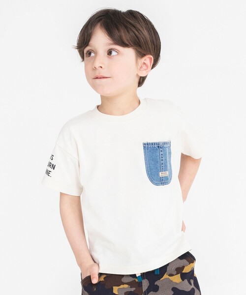 BRANSHES(ブランシェス)の「【デニムポケット】袖ロゴ入り半袖Tシャツ(Tシャツ/カットソー・キッズ・ベージュ/アイボリー/ブラック/ブラウン/グリーン/ネイビー・130/140/90/100/110/120/150)」の2枚目の写真
