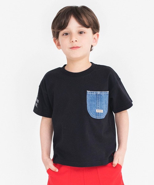 BRANSHES(ブランシェス)の「【デニムポケット】袖ロゴ入り半袖Tシャツ(Tシャツ/カットソー・キッズ・ベージュ/アイボリー/ブラック/ブラウン/グリーン/ネイビー・130/140/90/100/110/120/150)」の1枚目の写真