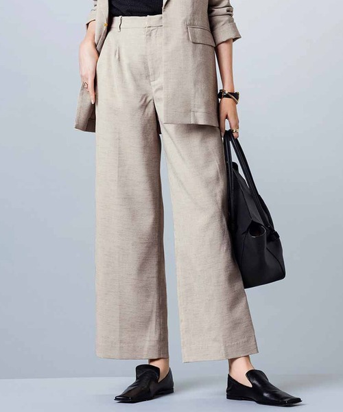 IEDIT(イディット)の「IEDIT スーツ屋さん監修 美脚がかなうリネン見えセミワイドパンツ〈リネンベージュ〉(スーツパンツ・レディース・ベージュ・MEDIUM/LARGE/X-LARGE/XX-LARGE)」の1枚目の写真