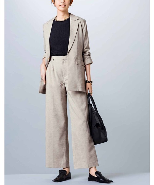 IEDIT(イディット)の「IEDIT スーツ屋さん監修 美脚がかなうリネン見えセミワイドパンツ〈リネンベージュ〉(スーツパンツ・レディース・ベージュ・MEDIUM/LARGE/X-LARGE/XX-LARGE)」の2枚目の写真