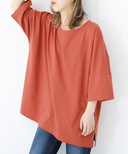 n'OrLABEL（ノアールレーベル）の「【機能素材】『ゆるっとUネックTシャツ』（Tシャツ/カットソー・レディース・モカ/ブルー/オフホワイト/ピンク/グリーン/ブラック/パープル/チャコール/オレンジ/ライトグリーン/ダークパープル・FREE）」の11枚目の写真