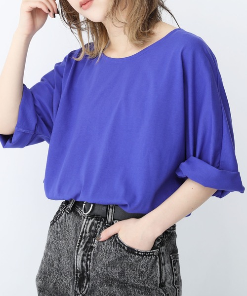 n'OrLABEL（ノアールレーベル）の「【機能素材】『ゆるっとUネックTシャツ』（Tシャツ/カットソー・レディース・モカ/ブルー/オフホワイト/ピンク/グリーン/ブラック/パープル/チャコール/オレンジ/ライトグリーン/ダークパープル・FREE）」の7枚目の写真