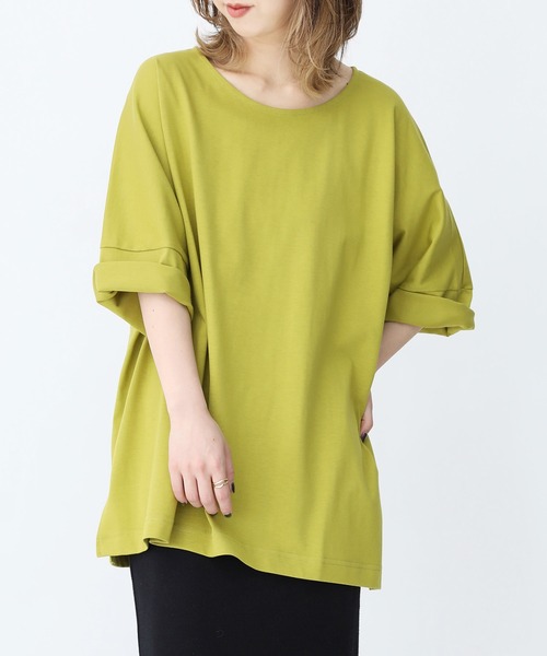 n'OrLABEL（ノアールレーベル）の「【機能素材】『ゆるっとUネックTシャツ』（Tシャツ/カットソー・レディース・モカ/ブルー/オフホワイト/ピンク/グリーン/ブラック/パープル/チャコール/オレンジ/ライトグリーン/ダークパープル・FREE）」の6枚目の写真