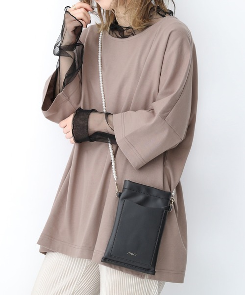 n'OrLABEL（ノアールレーベル）の「【機能素材】『ゆるっとUネックTシャツ』（Tシャツ/カットソー・レディース・モカ/ブルー/オフホワイト/ピンク/グリーン/ブラック/パープル/チャコール/オレンジ/ライトグリーン/ダークパープル・FREE）」の5枚目の写真