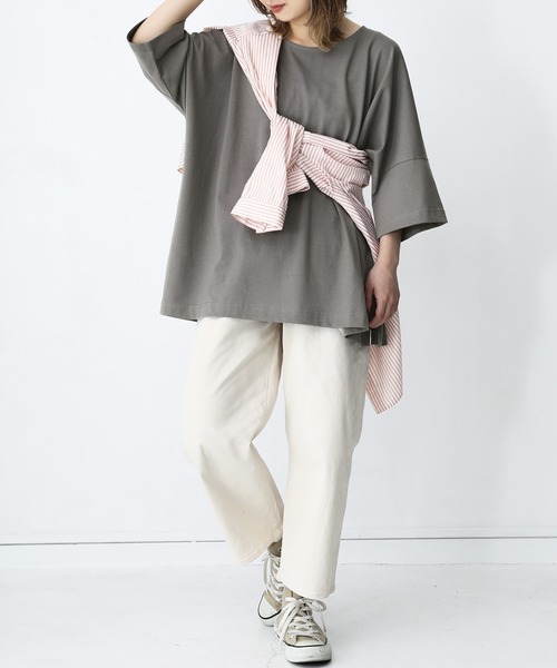 n'OrLABEL（ノアールレーベル）の「【機能素材】『ゆるっとUネックTシャツ』（Tシャツ/カットソー・レディース・モカ/ブルー/オフホワイト/ピンク/グリーン/ブラック/パープル/チャコール/オレンジ/ライトグリーン/ダークパープル・FREE）」の22枚目の写真