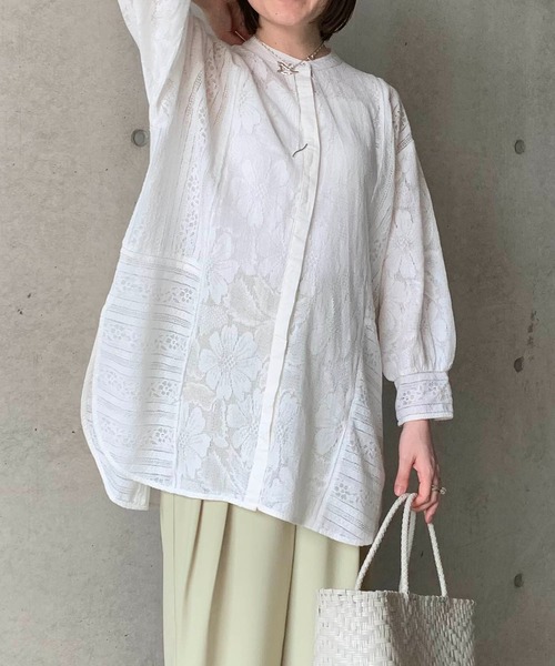 CAPRICIEUX LE'MAGE（カプリシューレマージュ）の「パネルレースシャツ（シャツ/ブラウス・レディース・ブラック/ホワイト・FREE）」の14枚目の写真