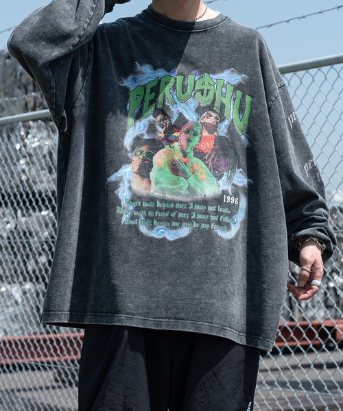 Perushu（ペルーシュ）の「ヴィンテージライクロックプリントロンT（Tシャツ/カットソー・メンズ・ブラック/オフホワイト/ネイビー・LARGE/MEDIUM）」の8枚目の写真