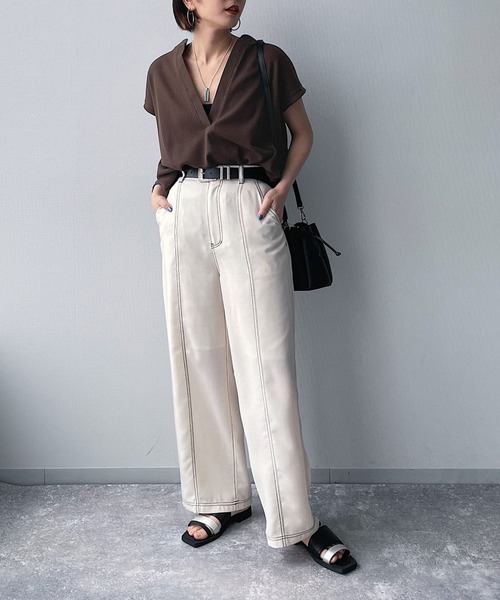 PAGEBOY（ページボーイ）の「ワッフルVネックフレンチスリーブチュニック（Tシャツ/カットソー・レディース・ブラック/オフホワイト/チョコ・FREE）」の20枚目の写真