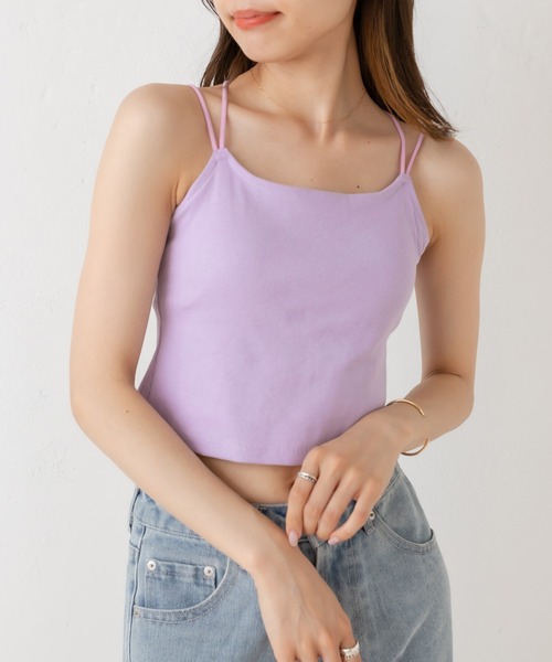 OLIVE des OLIVE（オリーブデオリーブ）の「ＯＬＶカップ付クロスインナー（キャミソール・レディース・ミント/ラベンダー/ブラック/ホワイト・FREE）」の4枚目の写真