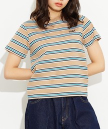 X-girl | STRIPED S/S BABY TEE/ストライプ/ボーダー/ロゴ刺繍 ちびT/コンパクトTシャツ(Tシャツ/カットソー)