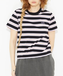 X-girl | STRIPED S/S BABY TEE/ストライプ/ボーダー/ロゴ刺繍 ちびT/コンパクトTシャツ(Tシャツ/カットソー)
