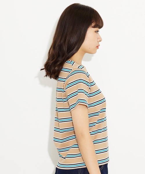 X-girl(エックスガール)の「STRIPED S/S BABY TEE/ストライプ/ボーダー/ロゴ刺繍 ちびT/コンパクトTシャツ(Tシャツ/カットソー・レディース・グリーン/ベージュ/ブラック・M/S)」の15枚目の写真