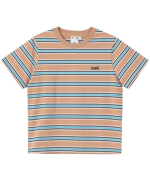 X-girl(エックスガール)の「STRIPED S/S BABY TEE/ストライプ/ボーダー/ロゴ刺繍 ちびT/コンパクトTシャツ(Tシャツ/カットソー・レディース・グリーン/ベージュ/ブラック・M/S)」の7枚目の写真