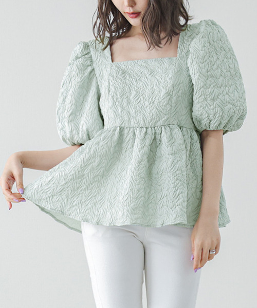 SUGAR BISKET（シュガービスケット）の「パフスリーブペプラムブラウス（シャツ/ブラウス・レディース・ホワイト/ネイビー/イエロー/ミント/グレイッシュベージュ・M/L）」の12枚目の写真