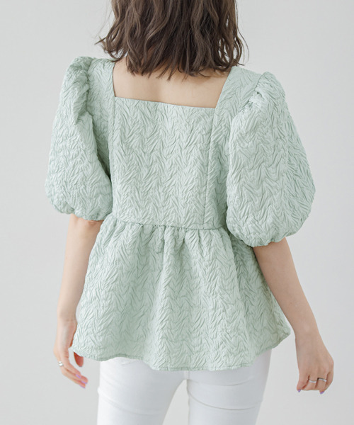 SUGAR BISKET（シュガービスケット）の「パフスリーブペプラムブラウス（シャツ/ブラウス・レディース・ホワイト/ネイビー/イエロー/ミント/グレイッシュベージュ・M/L）」の20枚目の写真