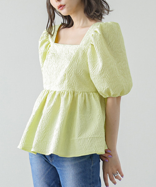 SUGAR BISKET（シュガービスケット）の「パフスリーブペプラムブラウス（シャツ/ブラウス・レディース・ホワイト/ネイビー/イエロー/ミント/グレイッシュベージュ・M/L）」の13枚目の写真