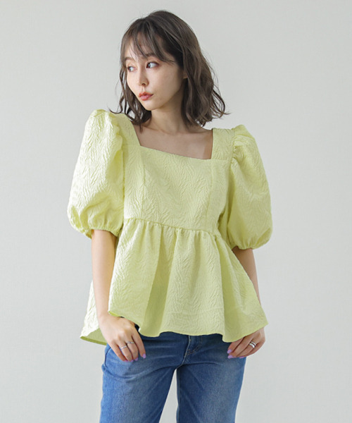 SUGAR BISKET（シュガービスケット）の「パフスリーブペプラムブラウス（シャツ/ブラウス・レディース・ホワイト/ネイビー/イエロー/ミント/グレイッシュベージュ・M/L）」の15枚目の写真